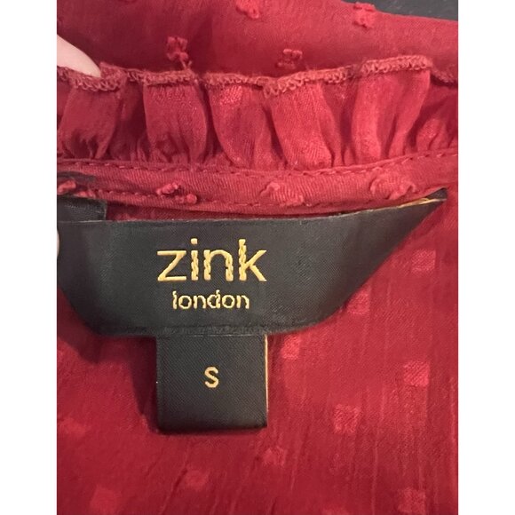 zink London Women Dress Small Size Textured A Line Tiered Red Floral Embroidery - Picture 6 of 16